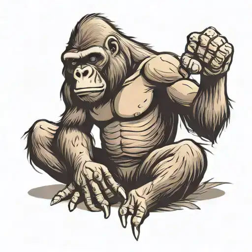 Gorilla Sitting With Fists On The Ground