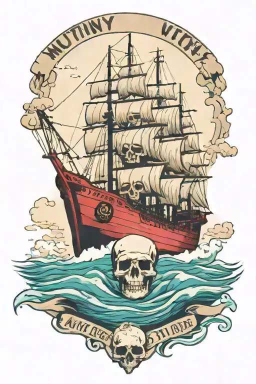 Container Ship With Containers With A Skull And Giant Text That Reads Mutiny With No Clouds