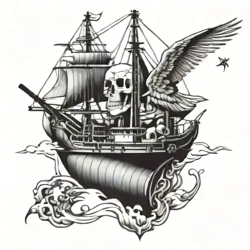 Container Ship With A Crane And A Skull