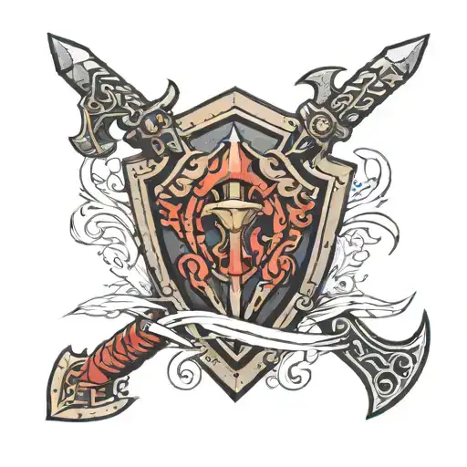 Ffxiv Warrior Axe Behind A Shield And Two Crossed Scimitars