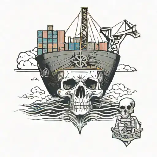 Container Ship With A Crane And A Skull And Anchor