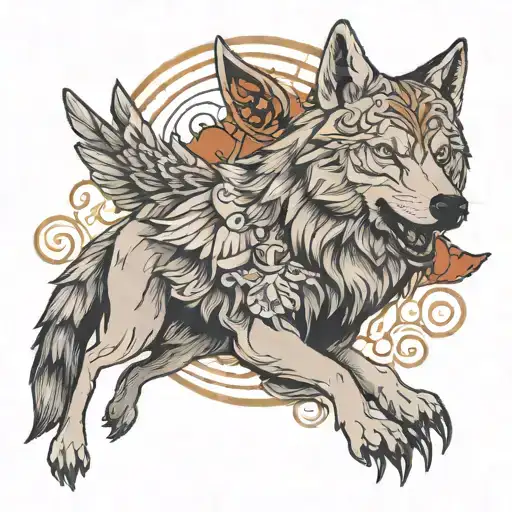 Wolf With Dove Flying