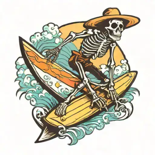 Skeleton Nose Riding Surfboard Leaning