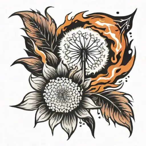 Tattoo Of A Dandelion On Fire