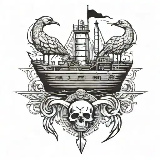 Container Ship With A Crane And A Skull And Anchor
