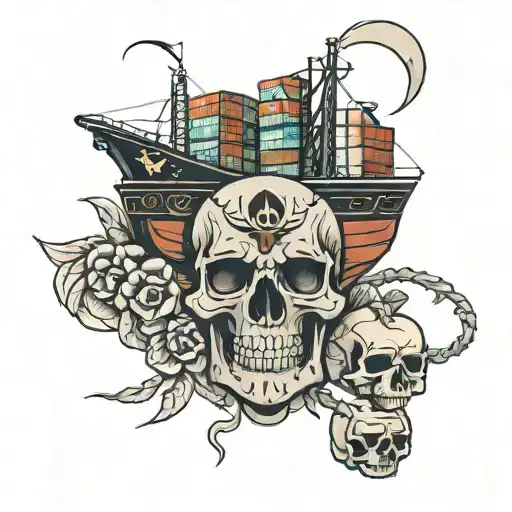 Container Ship With A Containers And A Skull