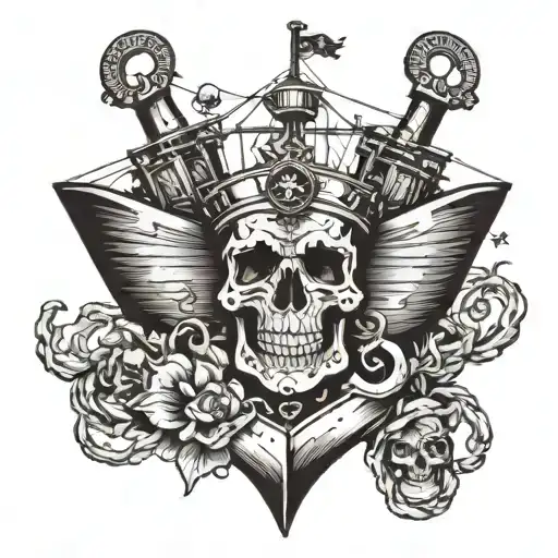 Container Ship With A Containers And A Skull And Anchor