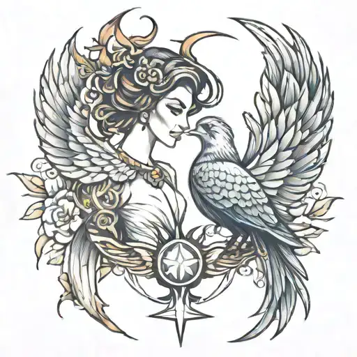 Phoenix Bird Woman And Sagittarius Tattoo Of A