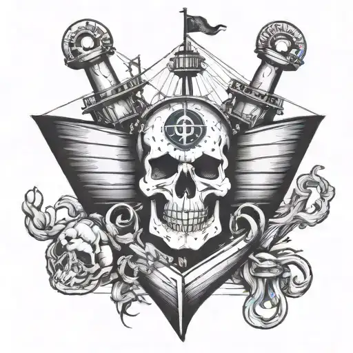 Container Ship With A Containers And A Skull And Anchor