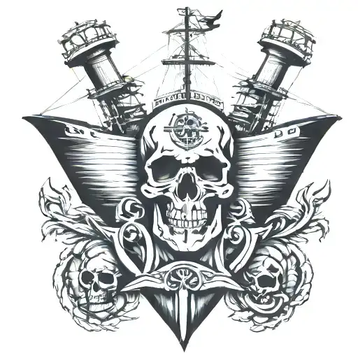 Container Ship With A Containers And A Skull And Anchor