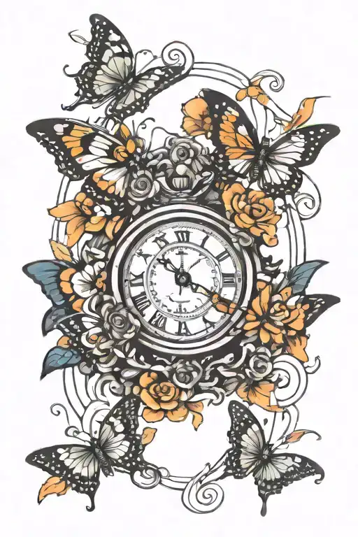 Time Clock With Butterflies And A Eye