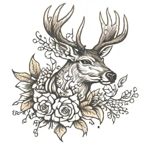 Deer With Antlers And Flowers
