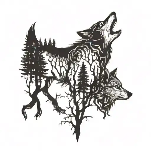 Wolves And Tree Silhouette