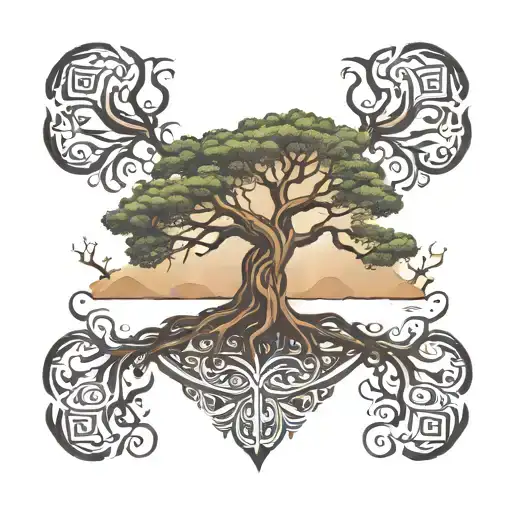 Tree Of Life With 4 Strong Roots Reaching Deep