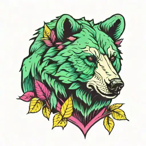 Forest And Bear Head Green Magenta Yellow Read
