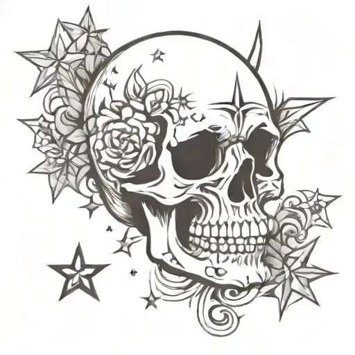 Skull And Stars With Organic & Esoteric Elements