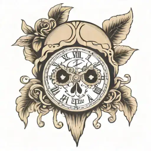 Skull With Roman Numeral Clock As A Eye