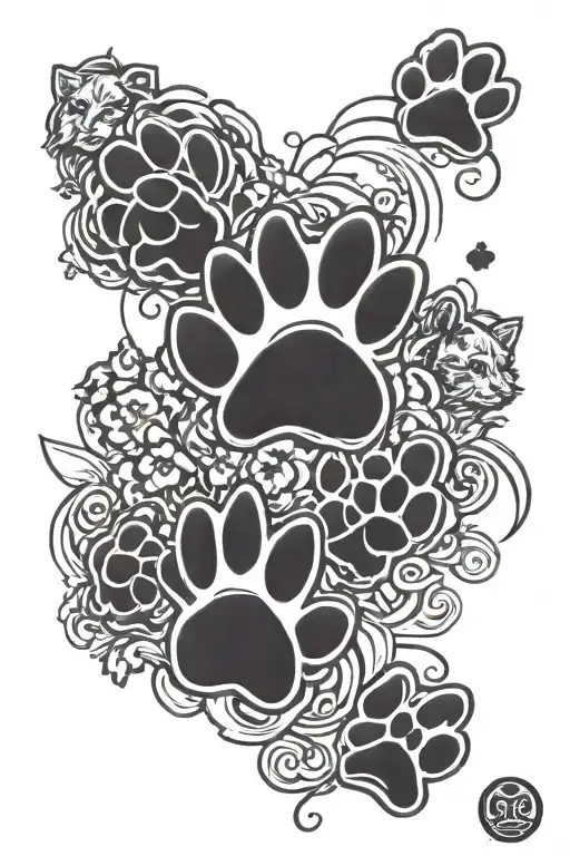 Four Cat Paw Prints And Two Dog Paw Prints Memorial