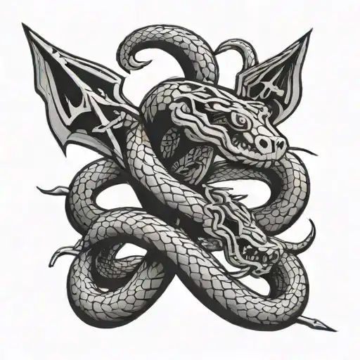 Snake And Trident Intertwined
