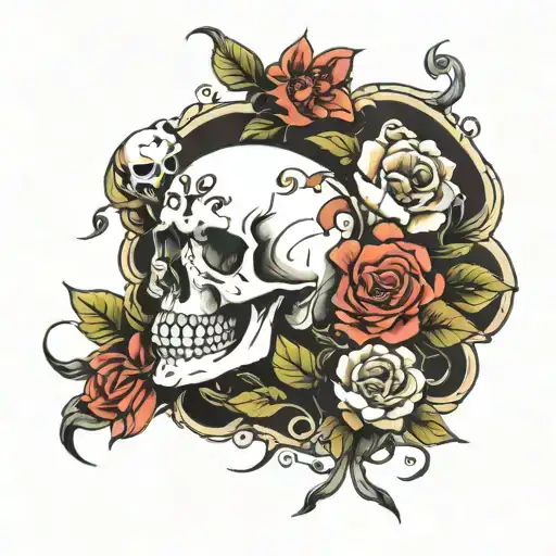 Flowers And Skull Surrounded