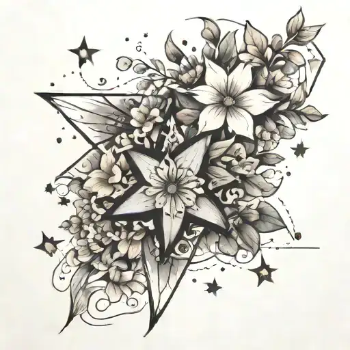 Trail Of Flowers Leading Up To A 4 Pointed Star Constellation