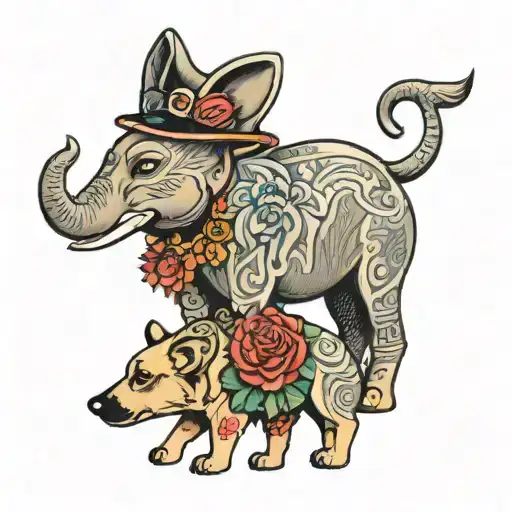Elephant With German Shepherd Dog