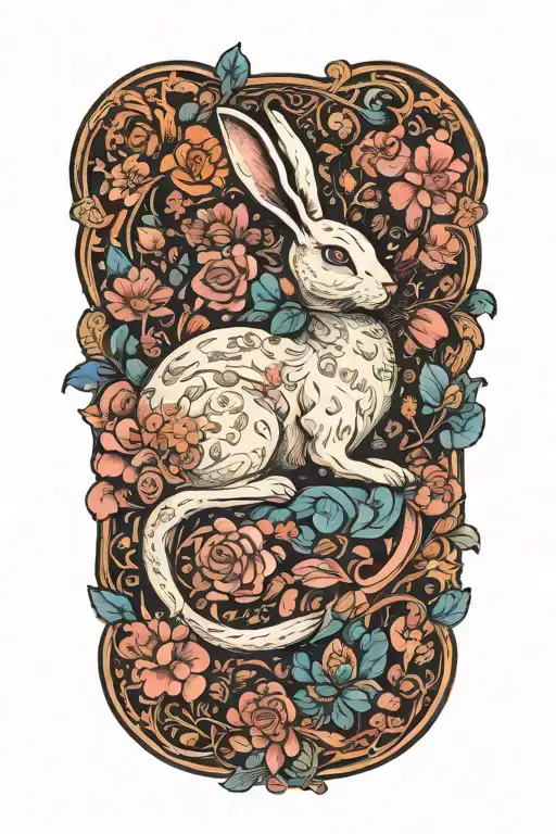 White Rabbit Lounging Surrounded By Flowers