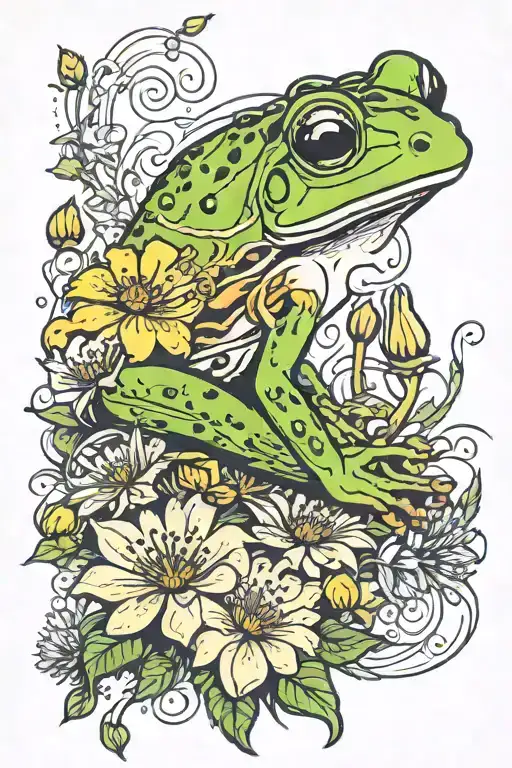 Frog And Dandelions Intertwined