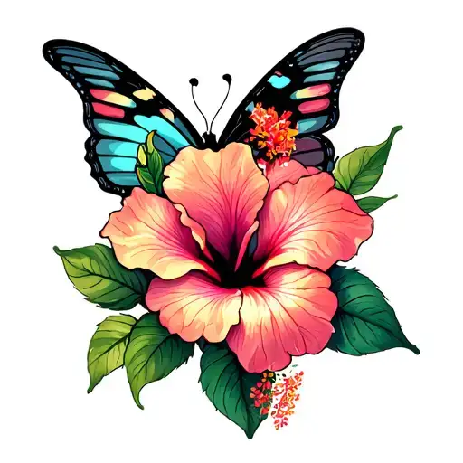 Hibiscus Rose Butterfly Tattoo Design