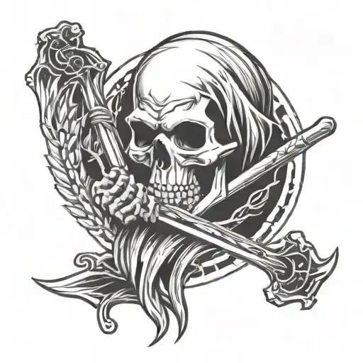 Skull Reaper With Scythe Cutting Oat