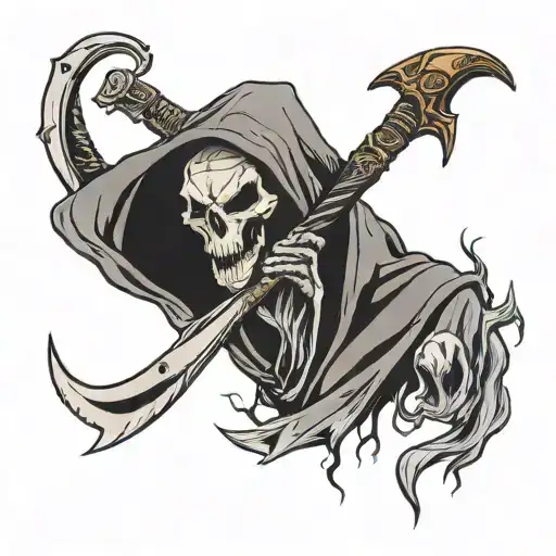Reaper With Scythe Cutting Goat Head