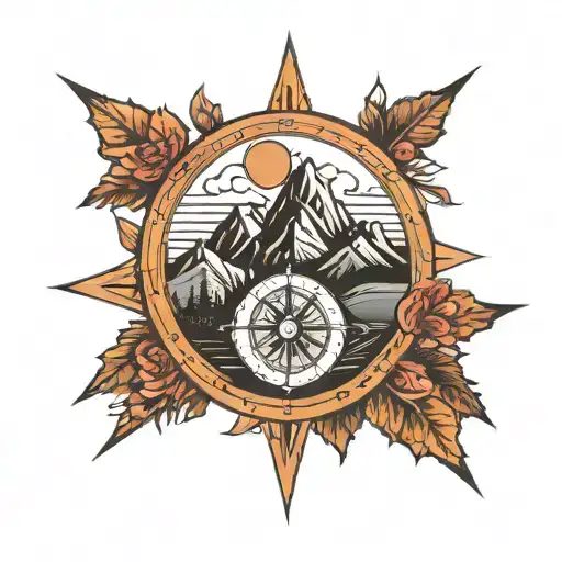Mountains Inside Of A Compass Rose