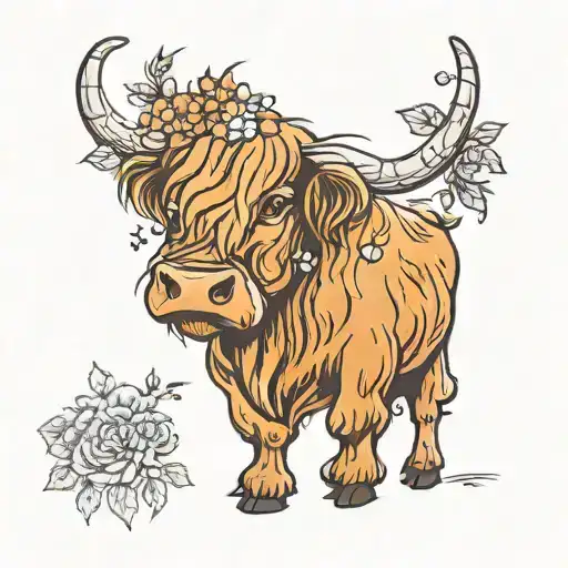 Highland Cow With Flowers