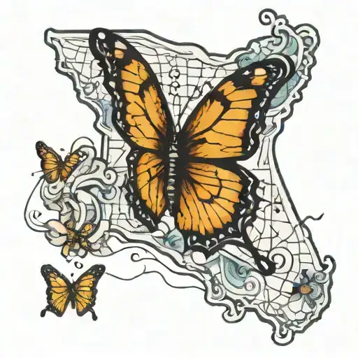 Florida Map With Broken Butterfly Resting