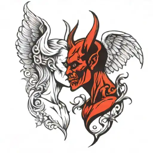Devil And Angel Whispering Neck Tattoo Design