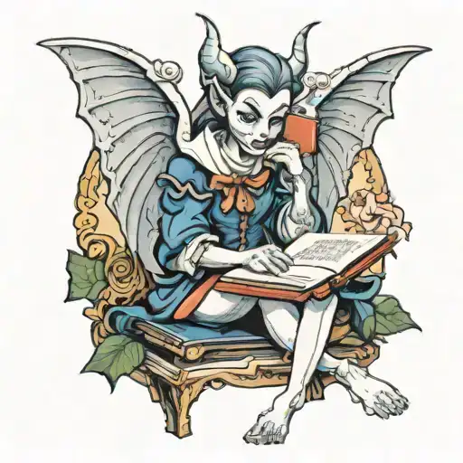 A Female Gargoyle Reading A Book In A School Girl Outfit