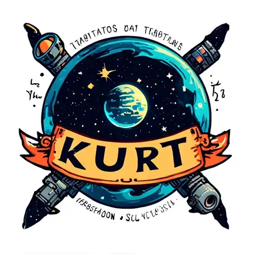 Space Themed Tattoo Incorporating The Name 'Kurt'