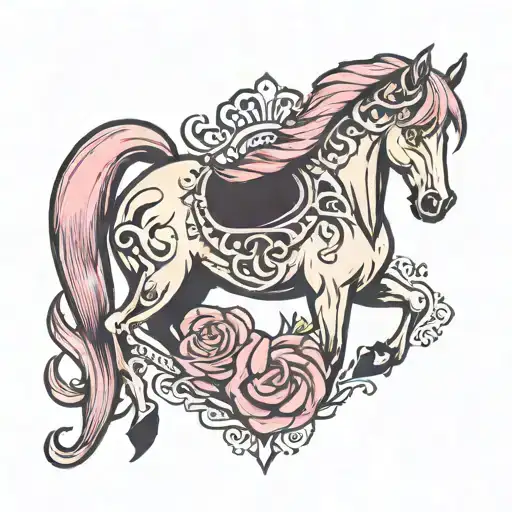 Horse With Breast Cancer Ribbon Around It's Neck