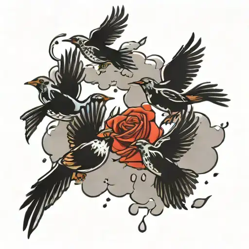 Black Birds Flying Through Rain Clouds Transforming Into Doves