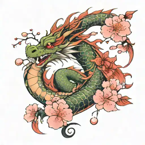 Feminine Dragon With Cherry Blossoms