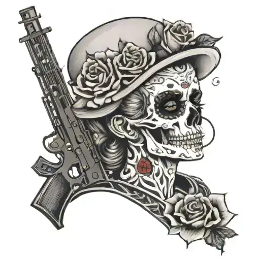 Skull Woman Sexy Alternative Music Roses Guns