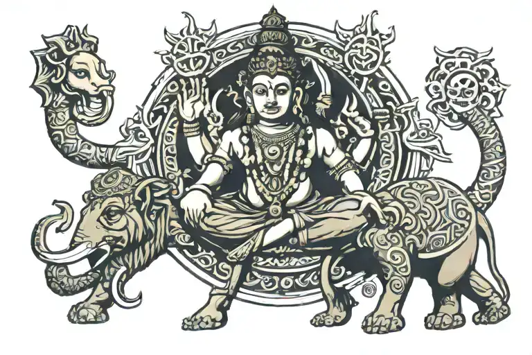 Shiva With Elephants And Om Swastik And Trisula And Tiger Designs