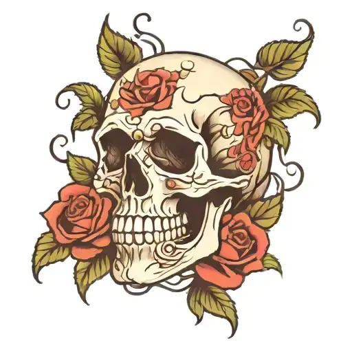 Skull And Roses Intertwined