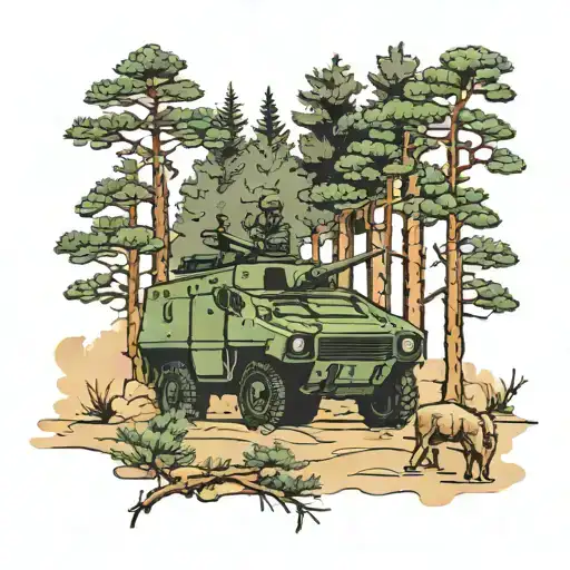 Pine Forest And Armored Personnel Carrier