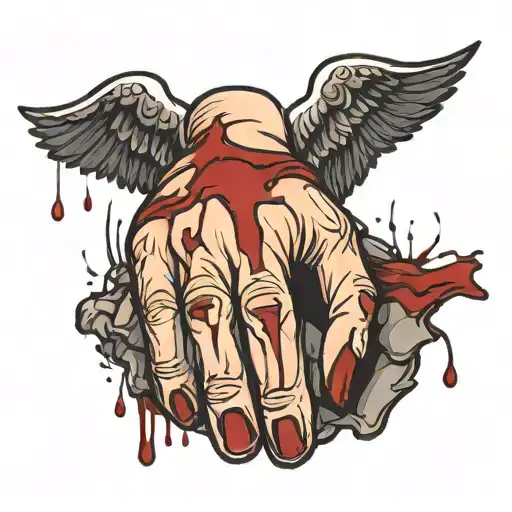 Fallen Angel Half Human Hand Holding With Blood Dripping