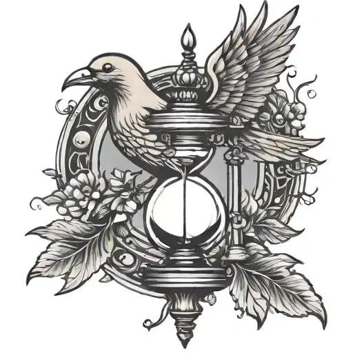 Hourglass Dove Of Peace And Hand With Rosary Beads