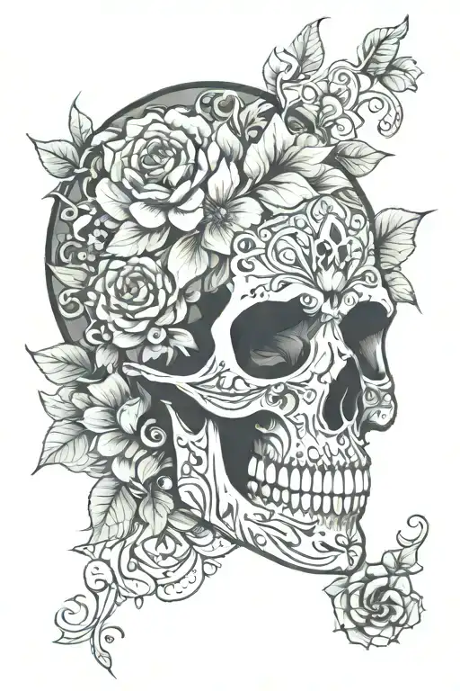 Skull Anf Flower Mandala Design Incorporating