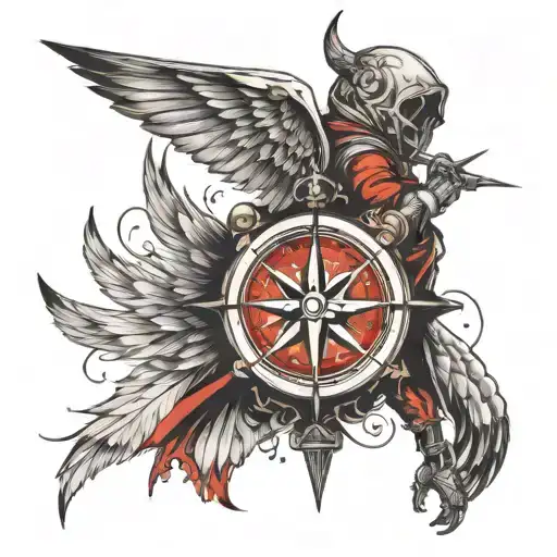 Assasin Facing Backward With Spread Wings And Compass Future Forward