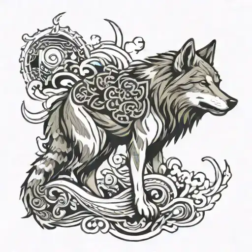 Wolf With Japanese Armband Tattoo Designs