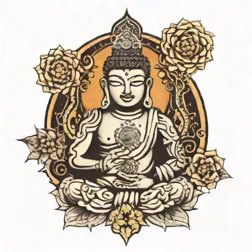 Budha Tattoo With All Seeing And Seven Chakra